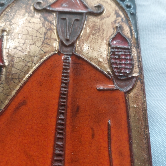 Antique Enamel on Clay Handmade Tile - Picture 4 of 7